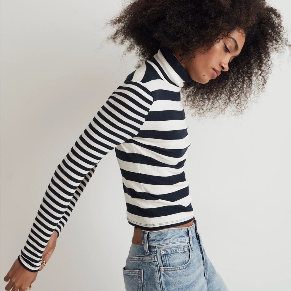 Madewell Turtleneck Long Sleeve Tee in Navy Stripe